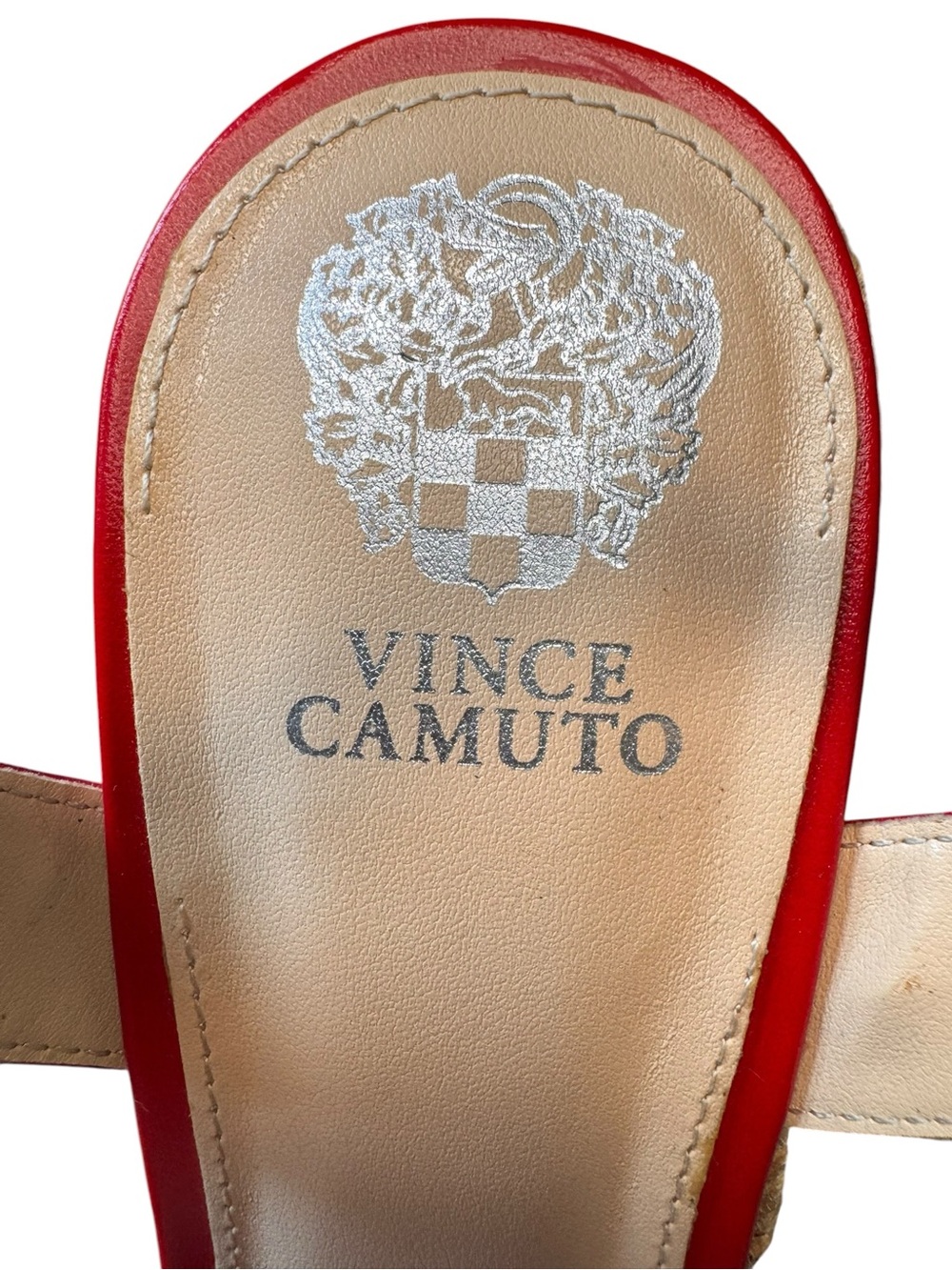Vince Camuto Red Leather Espadrille Wedge Sandals Ankle Strap Size 10B - Picture 6 of 8